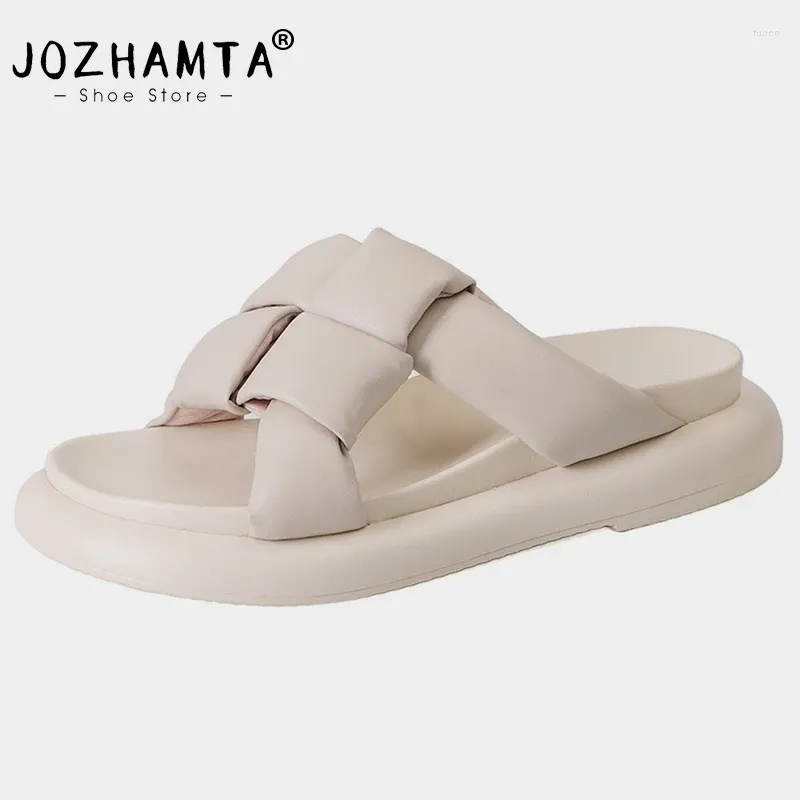 Slippers Jozhamta Taille 34-40 Cendages Sandales Femmes Low Talons Summer Summer Femme 2024 Fashion Casual Plateforme Sandal Retro Diapositives