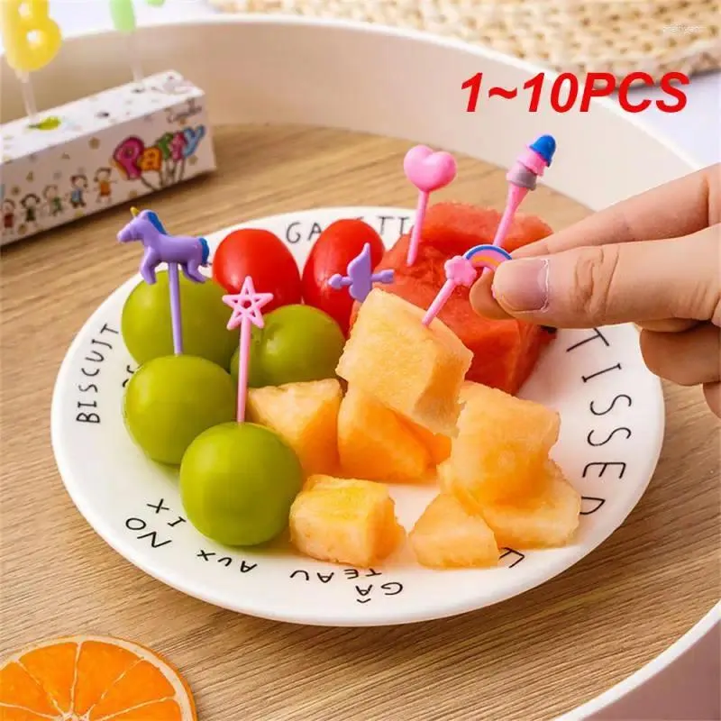 Forks 1-10 stks mini fruit vork set kind schattig bento doos decor dessert cartoon tandenstoker cake feestje voorraad