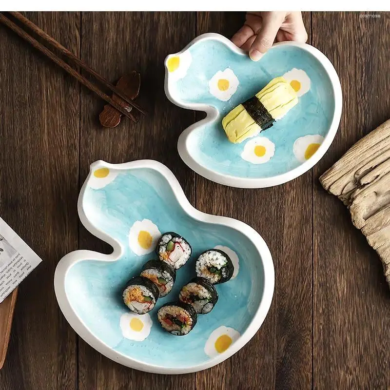 Assiettes 7 à 9 pouces Dîne plaque Ensemble en céramique peint à la main à la main de forme de gourde irrégulière plats de sushis cuisine