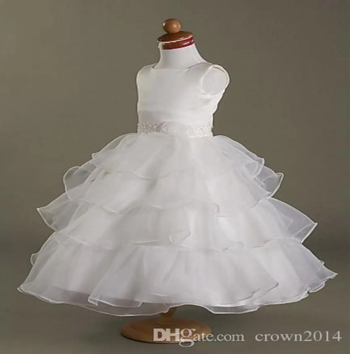 2022 Princess Dresses White Little Girls Fashion Square Halsring i lager TEALENGENGE LEADED SATIN Organza Ball Gown Flower Girl Dre1025320