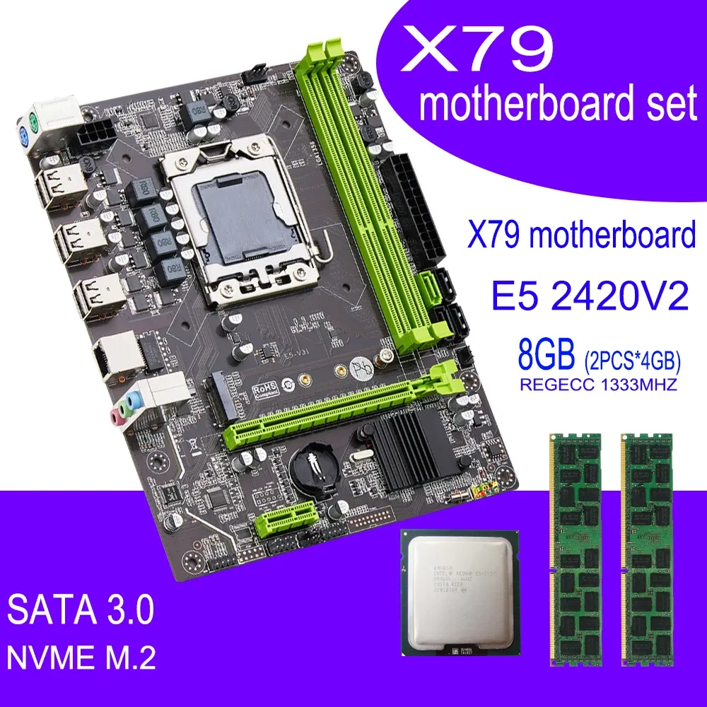 Moederborden qiyida x79 moederbord met xeon e5 2420 v2 2*4GB = 8GB ddr3 geheugen combo kit set nvme matx server