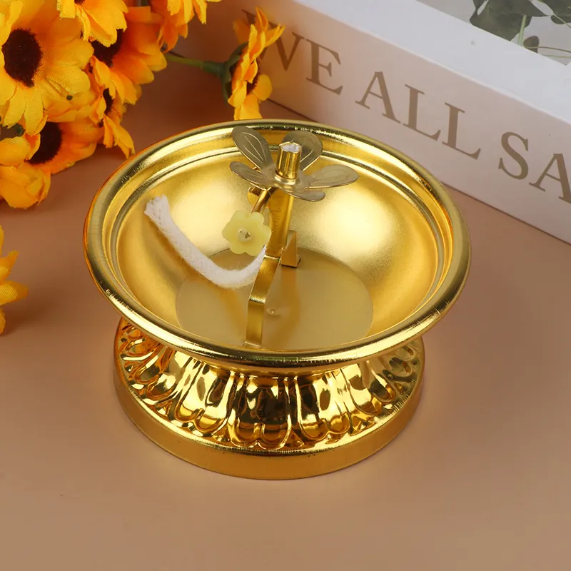 1Pc Butter Lamp Holder Exquisite Alloy Vintage Style Buddhist Butter Lamp Holder Oil Dish Foot Lamp Buddha Hall Lamp Decoration