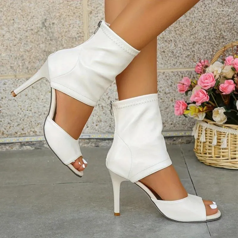 Chaussures habillées Peep Toe Toe Stiletto Sandales Couleur solide d'Orsay Back Zipper High Heels Fashion Party