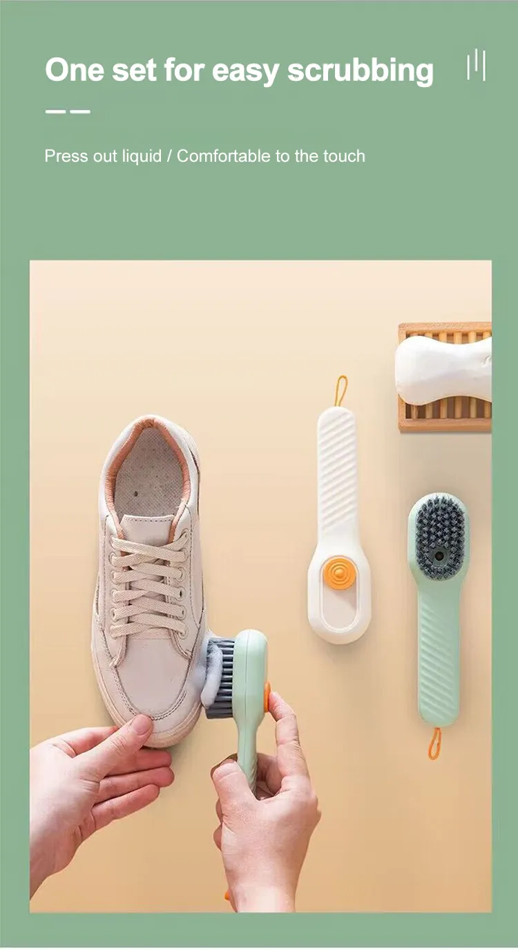wholesale Multi-functional Household Press-Type Automatic Dosing Laundry Shoe Soap Long Handle Soft Hair Laundry Cleaning Brush
