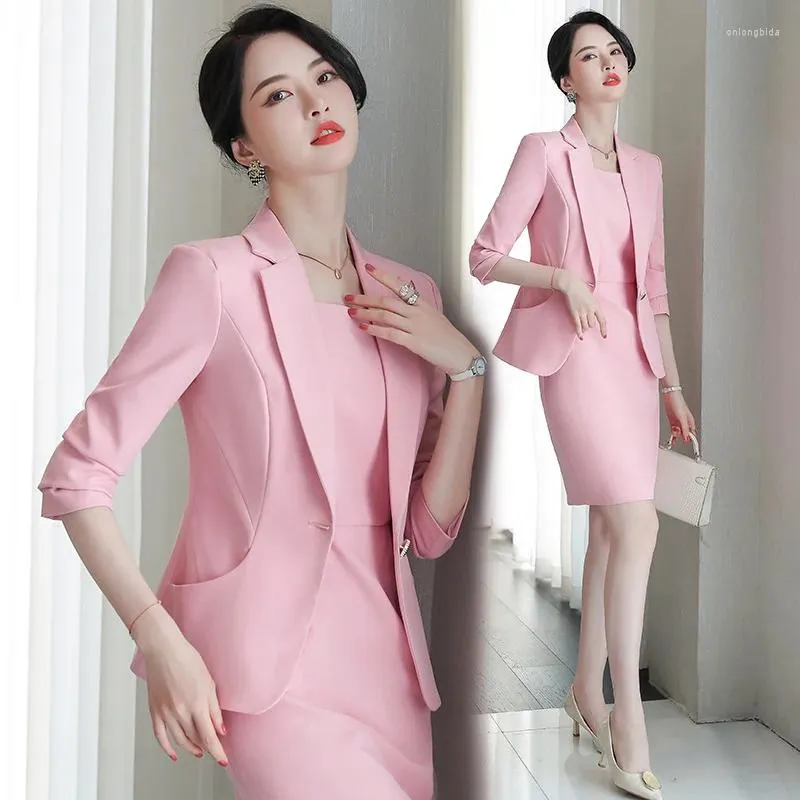 Sukienki robocze Pink Blazer Damska wiosna jesień 2024 High-end Beauty Salon Temperament w szczupłym garniturze