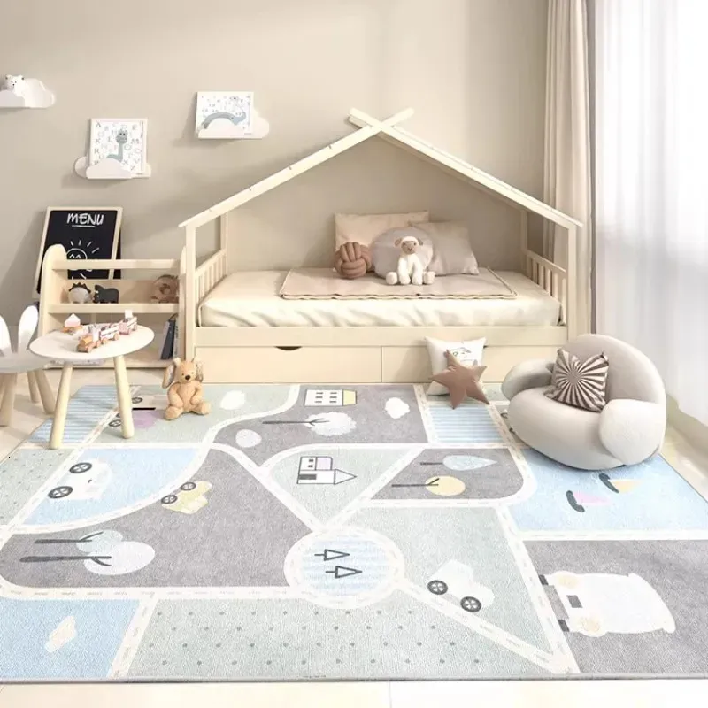 Cartoon Childrens Schlafzimmer Dekor nicht Klappteppich Nordische Teppiche für Wohnzimmer Hauswaschmaschine Großer Bereich Babykriechmatte 240411
