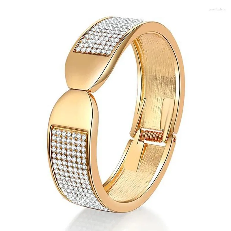 Bangle Rhinestones Crystal Bracelet Gold Or Silver Color Alloy Statement Bangles Cuff Jewelry Costume Accessories For Women