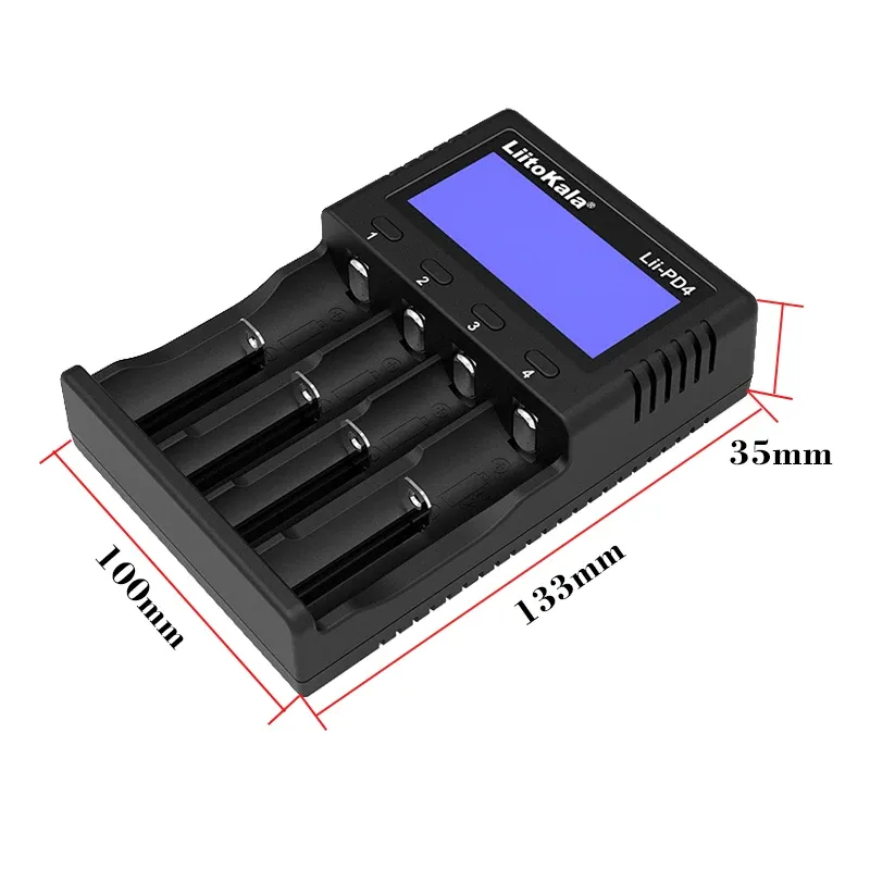 Litokala Lii-PD4 Caricatore batteria LCD Visualizza per 3,7 V/3,2 V/1.2 V/1.5V 18650 26650 26700 21700 18350 AA AAA Capacità di prova della batteria