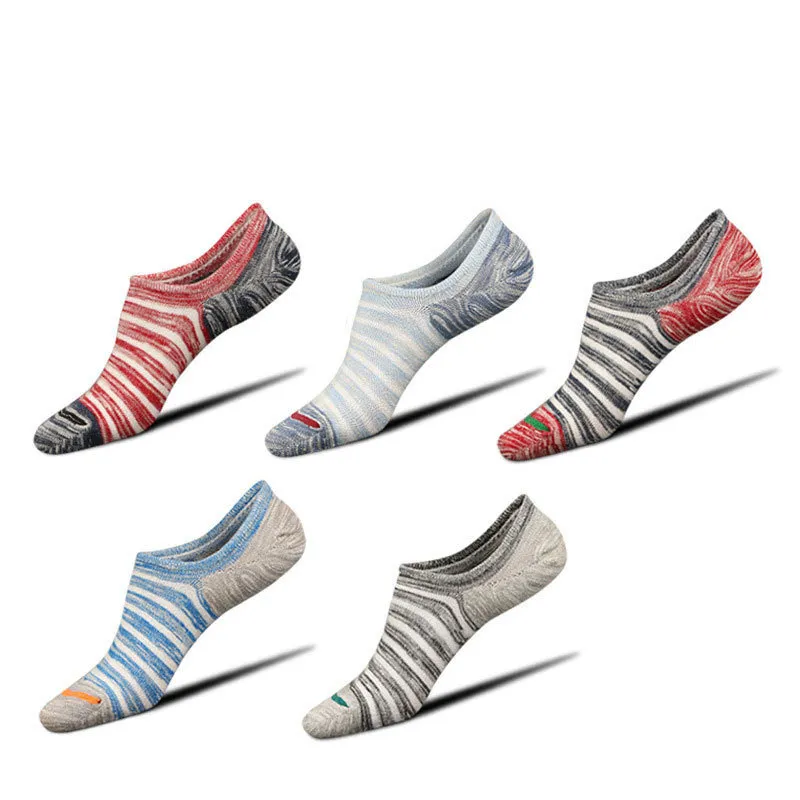 3 Pairs New Spring Summer Fall Prevention Combed Cotton Stripe Mooring Stockings Male Silicone non-slip Socks Invisible Socks