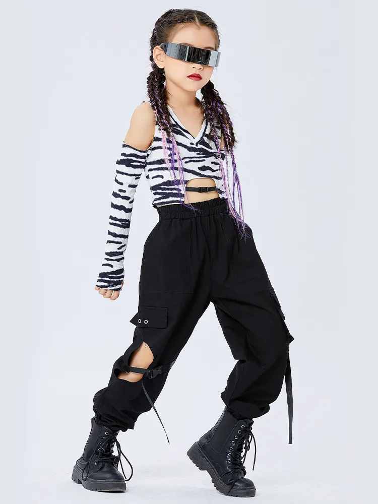 2024 Kids Hip Hop Dance Outfits K pop Crop Top Cargo Pants Sets for Girls Spring Summer Streetwear
