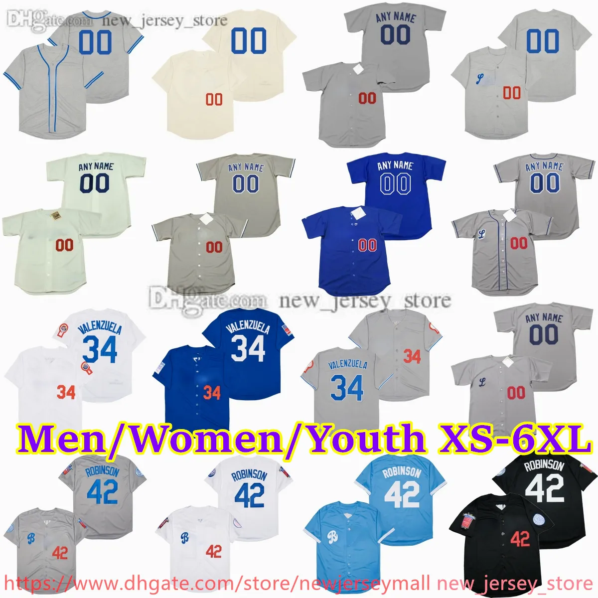 Özel XS-6XL Film Gerileme Beyzbol Forması 42 Jackie Robinson 32 Sandy Koufax Ron Cey Shawn Green Mike Scioscia Steve Yeager Vin Scully Steve Sax Eric Gagne Formaları