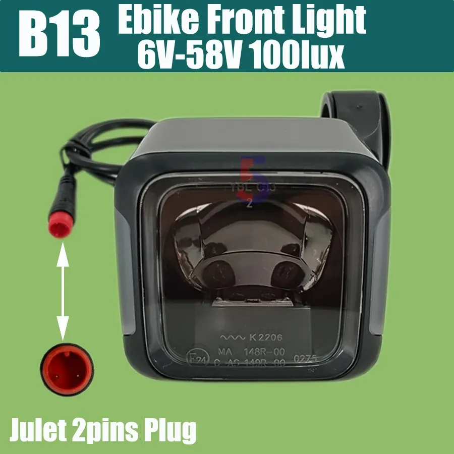 Ebike Highligh Front Light 6-58V+Julet 2Pins WP Plug 80 Lux/100 Lux Front /Rear Lamp LED Bicycle Electric Light WP IPX5