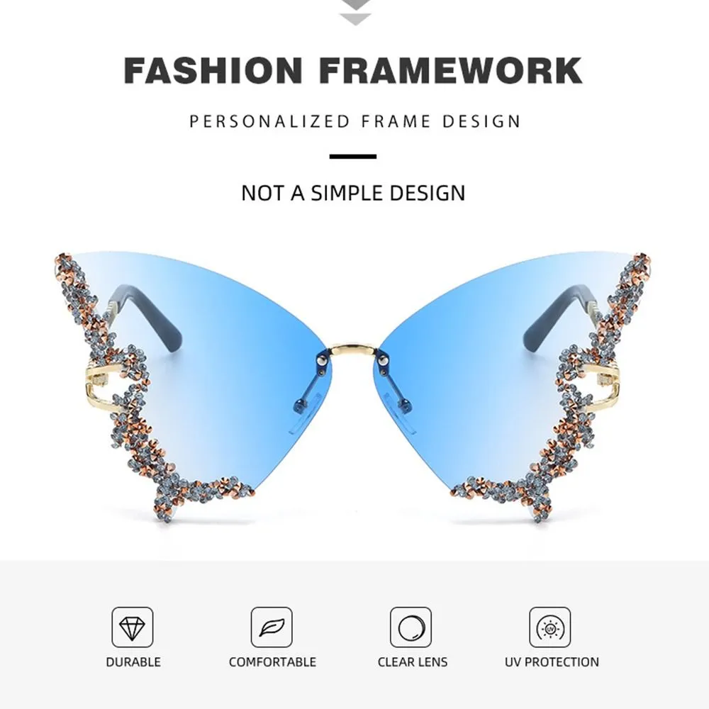 Rhinestone Butterfly Frame Oversized Sunglasses for Women  display picture 1