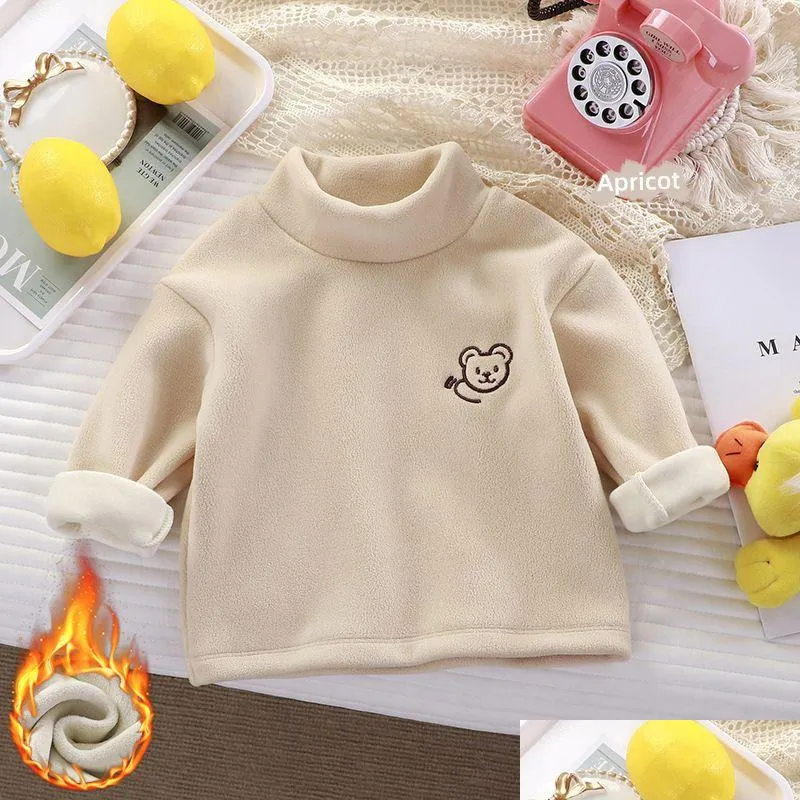 Pullover Childrens P e suéter de base espessa para roupas de inverno no outono.Baby Meio High Collar com Hood Bordado Bordado Teddy Bear Hoodie Otszl