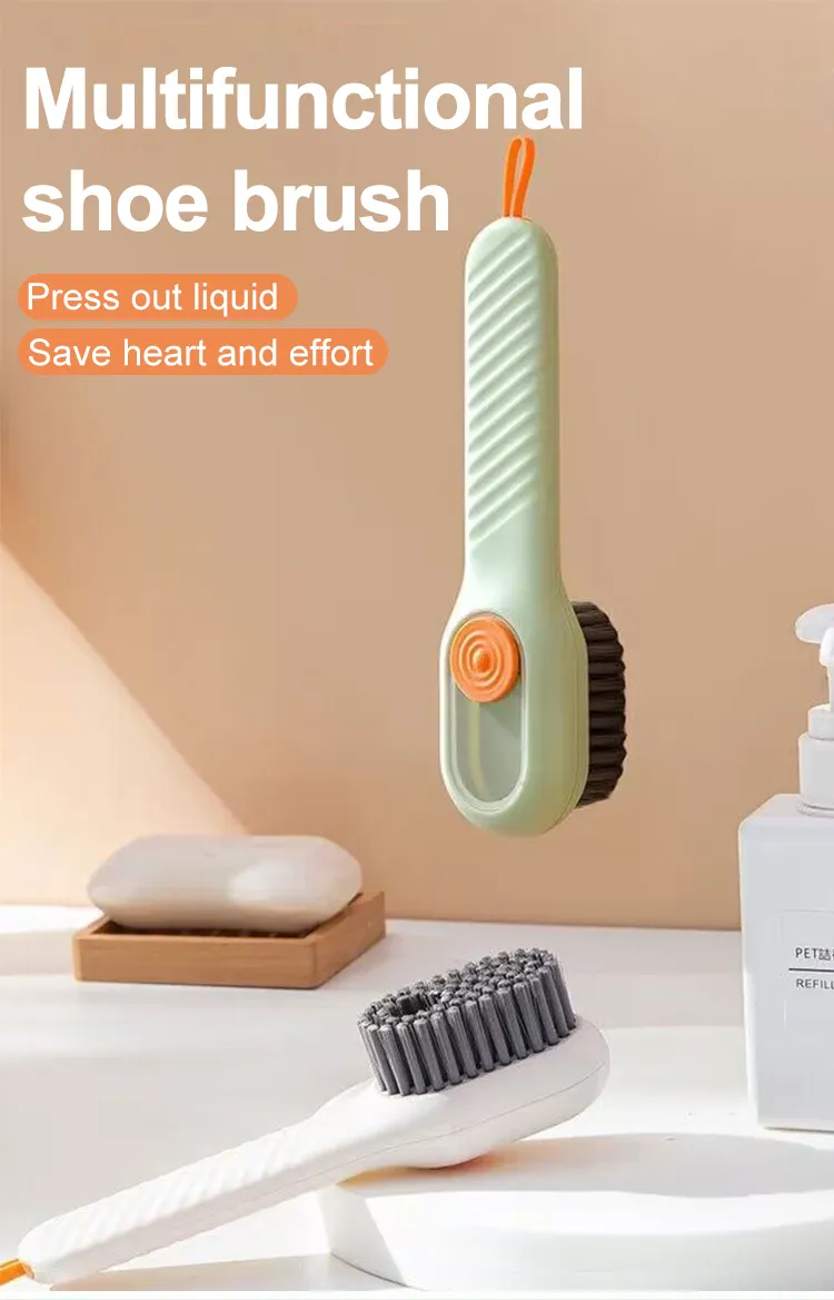 wholesale Multi-functional Household Press-Type Automatic Dosing Laundry Shoe Soap Long Handle Soft Hair Laundry Cleaning Brush