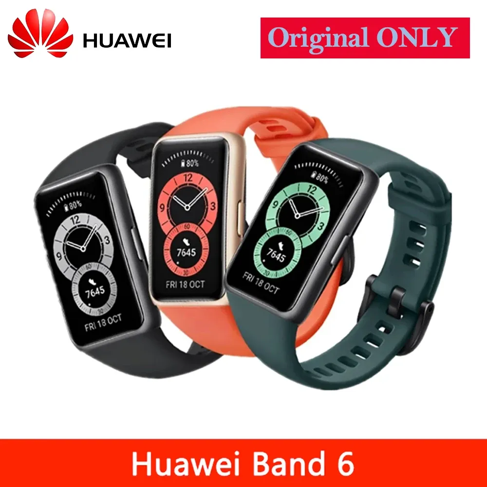 Watches Huawei Band 6 Smartwatch Allday SPO2 Monitoring 1.47 "FullView Display 2Week Battery Livslängd Fast Charging Heart Rate Monitoring