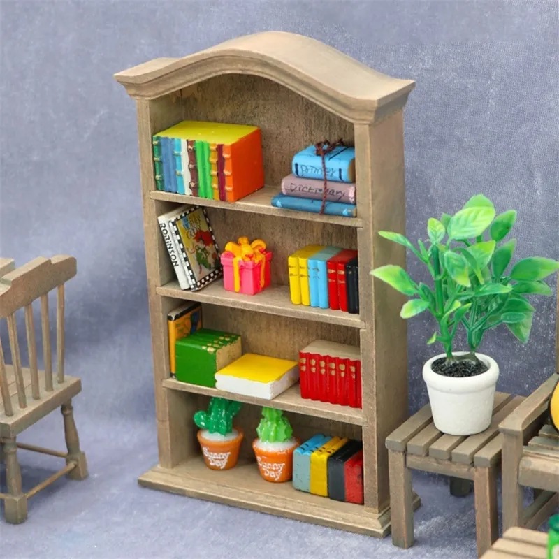 1:12 Dollhouse Miniature Furniture Mini Bookshelflesh Display Cabinet Cookcase Model Kid