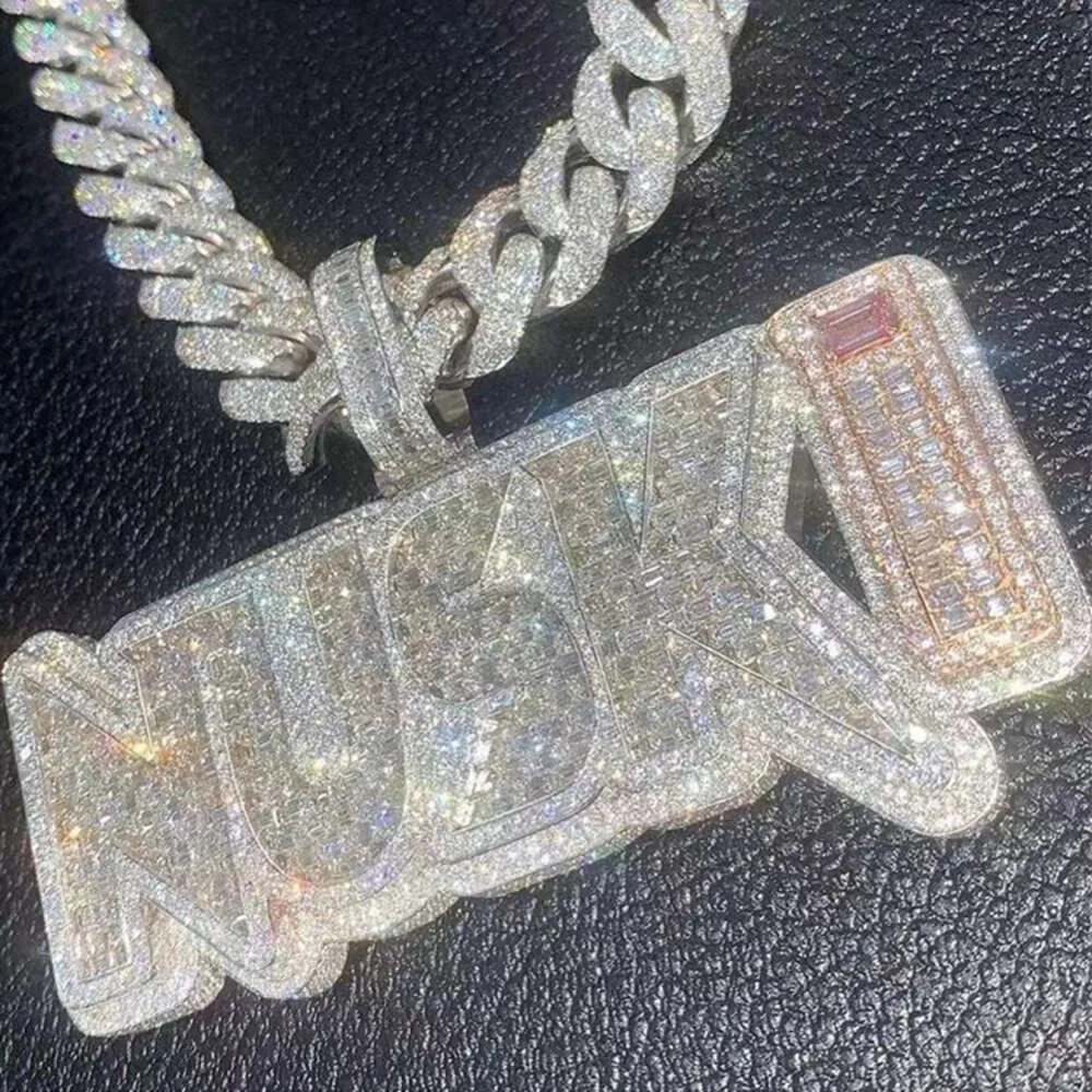 Mossanite VVS personalizzato ghiacciato Diamond Charm Sterling Sier Hip Hop Moissanite Letter Ciondolo