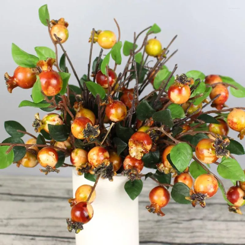 Decorative Flowers Pomegranate Dining Room Table Decor Artificial Berries Stem Branch Floral Accessories