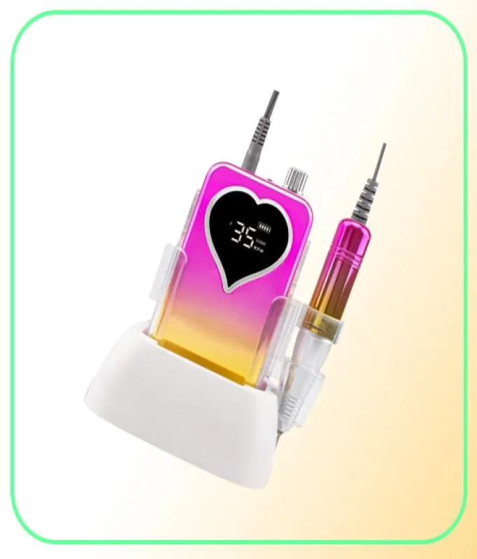Accesorios de perforación de uñas Desktop 35000RPM Manija de color de gradiente Recargable Máquina eléctrica de corazón inalámbrico recargable Manicure7629178
