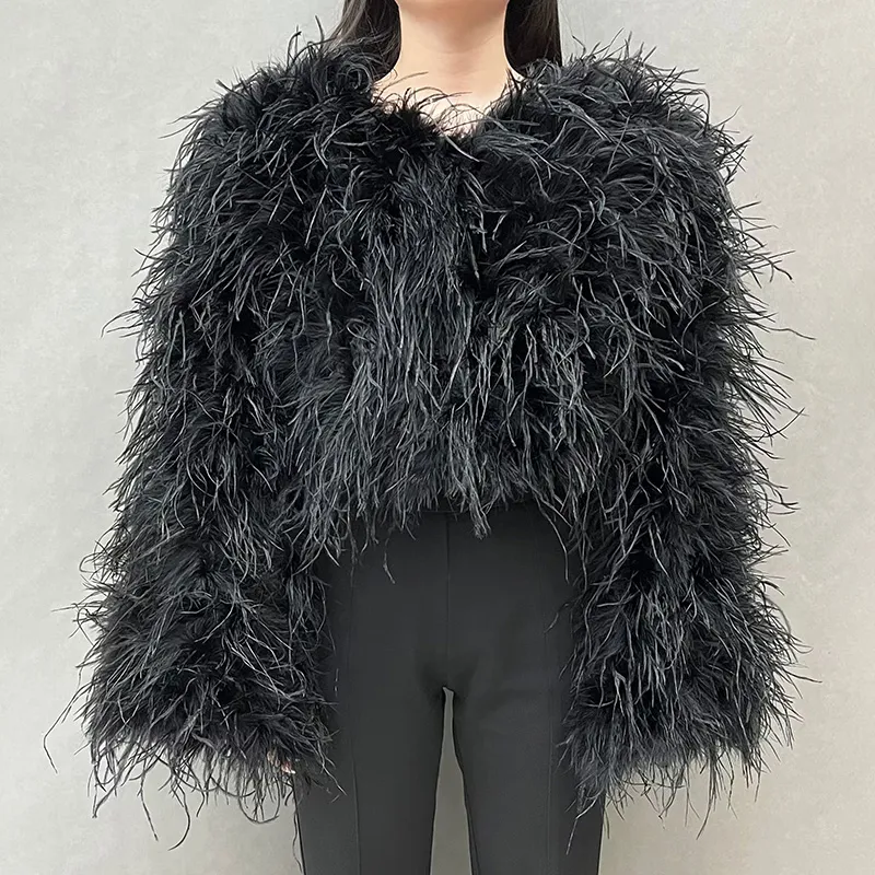 Real Ostrich Feather Womens Crop Coat With Fur Animal Detailing Winter Outerwear For Ladies S5582 From Homepro12 252.18 DHgate.Com