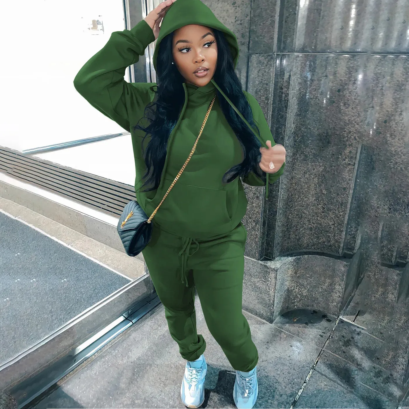 Women s Casual Plus Size Cashmere Hoodie Two Piece Sports Suit Set S 5XL Custom Selling Fashion 240329