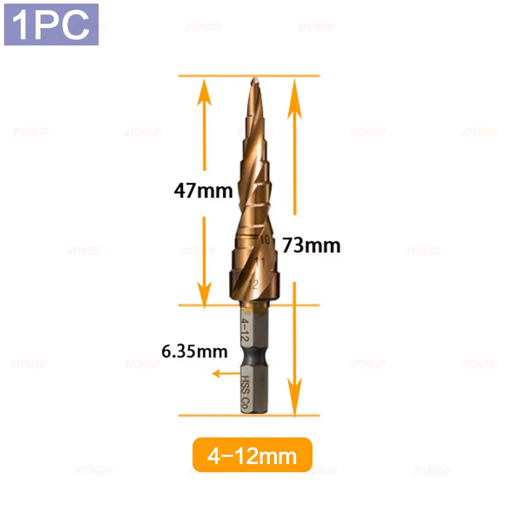 Stoneego HSS M35 Kobalt Adım Matkap Bit-Onaltılı Shank ile Yüksek Hızlı Çelik Koni-4-12mm, 4-20mm, 5-21mm, 5-27mm, 4-32mm