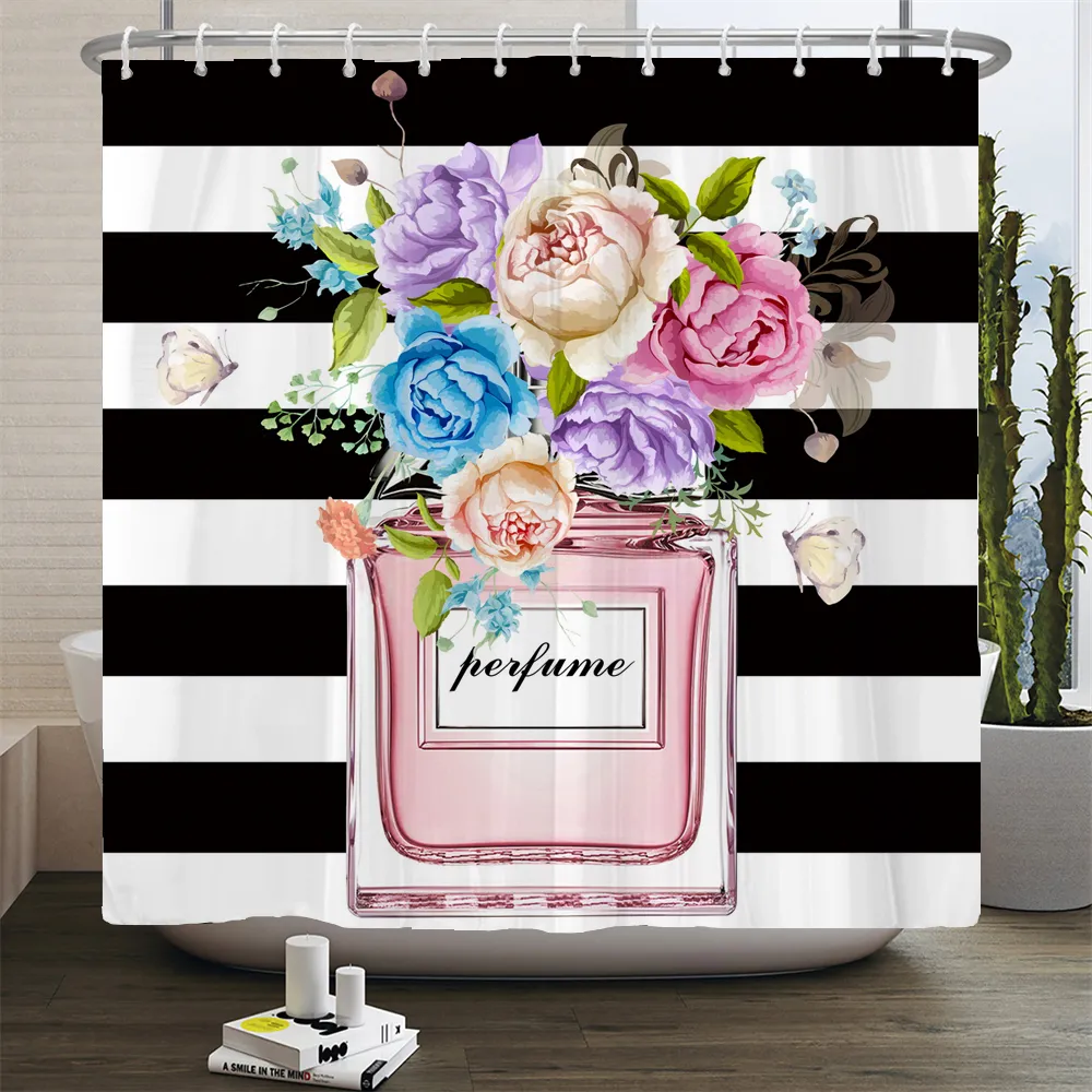 Parfum roze bloemen Valentijnsdag douchegordijn romantische douchegordijnen waterdicht wasbaar wasbare badkamer gordijnruimte decor
