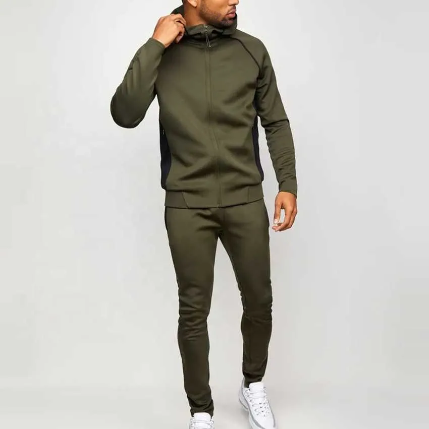 Męskie niestandardowe hafty designer streetwear Full Zip Up Hood Bluza i spodnie Ogółźwione poliestrowe dres poliestrowy dla mężczyzn
