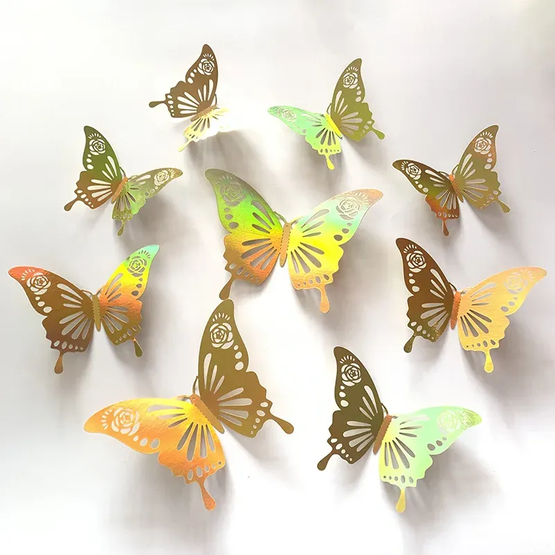 12pcs / lot Butfly Butterfly Stickers 3D Gradient Butterfly Design Art Stickers Room Magnetic Home Decor Decor Wall Decor