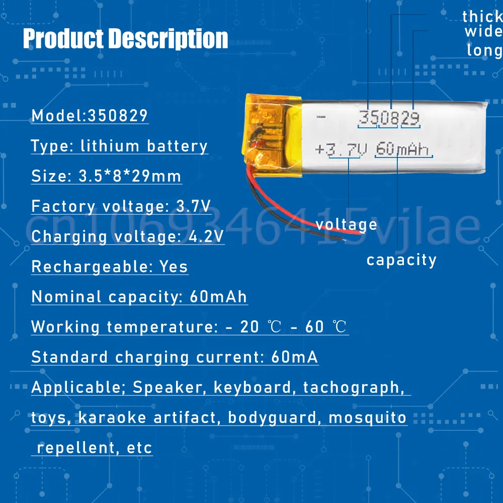 1-4pcs 350829 3.7V 60MAH batteria polimerica di litio ricaricabile per tablet PC MP4 GPS PSP CURANTE BLUETOOTH CAMERA DI REGISTRAZIONE BLUETOOTH