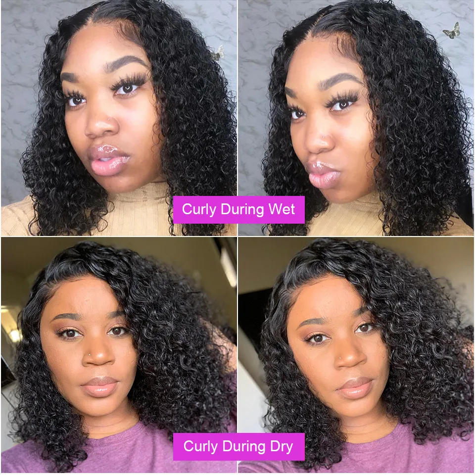 Jerry Curly Short Bob Wigs Lace Frontal Human Hair Wigs 4x4 Lace Fermeure Wigs for Women Transparent Front 13x4 Lace Frontal Wig