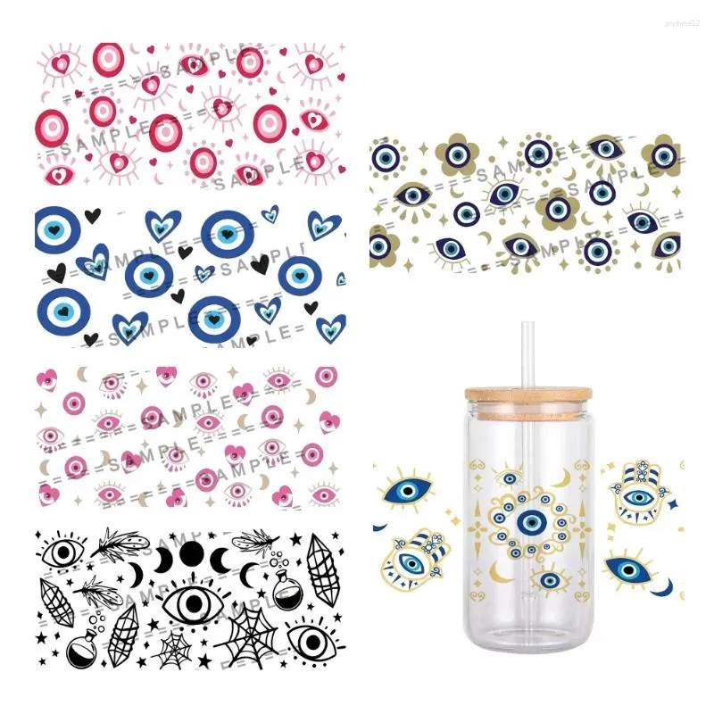 Gift Wrap Lovely Eye Of Evil Pattern UV DTF Transfer Sticker Waterproof Transfers Decals For 16oz Glass Cup Stickers