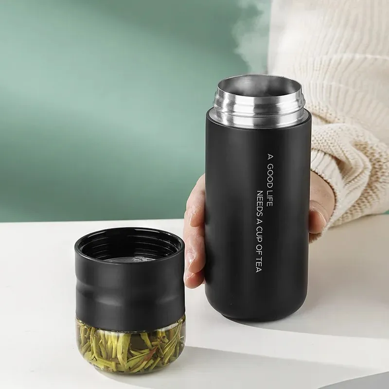 Insulated Cup with Filter Stainless Steel Tea Bottle Cup with Glass Infuser Separates Tea and Water 300ML Thermos Vacuum Flask- for insulated glass infuser cup