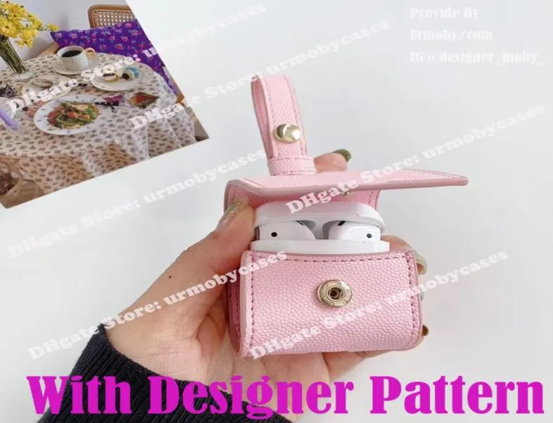 Designer de luxo Casos de airpod para airpods 1 2 Pro Creative Fashion Leather Earphones Bag com Lanyard72373413658821