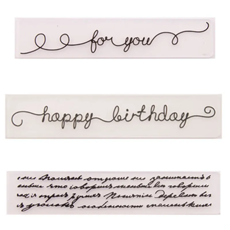 3pcs Long Happy Birthday Carpetas de estampado de plástico para tarjetas que hacen el amor Plantilla en relieve de regalo de bricolaje para la nave de álbumes de recortes