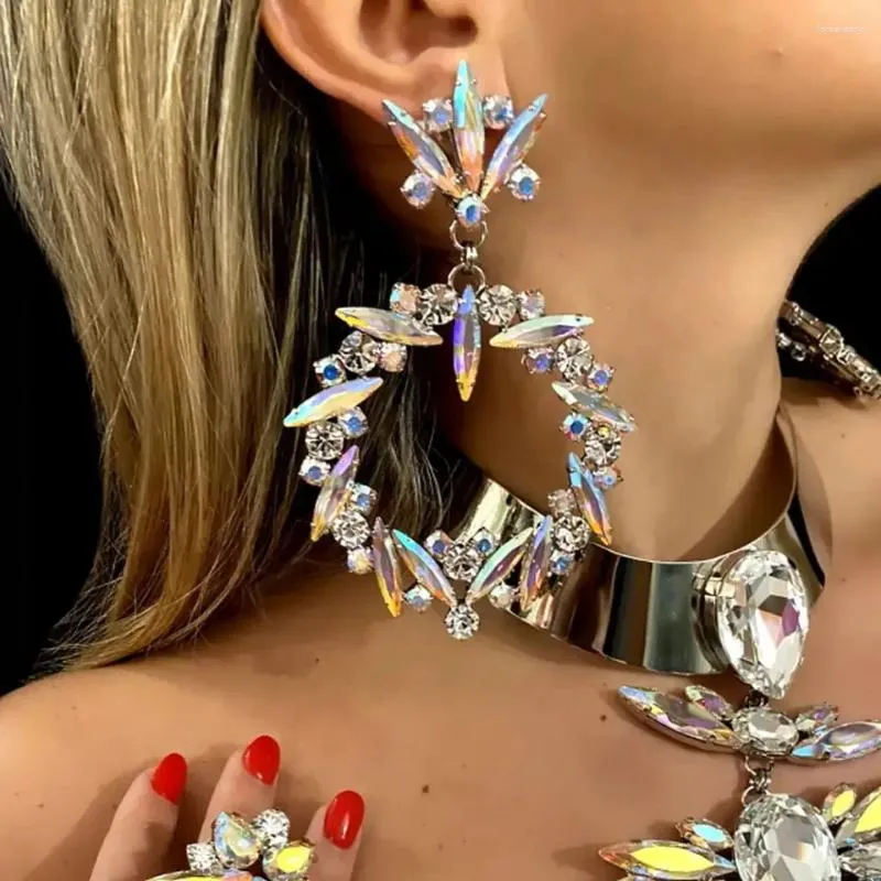 Dangle Earrings CUIER 11cm Round Hoop Earring For Women Glass Gemstones Huge Size Jewelry