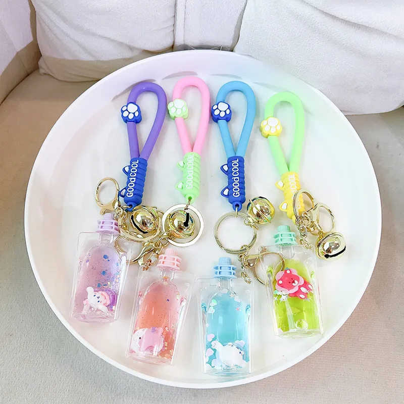 Kawaii Dog Bear Jelly Bottle Liquid Oil Floating Keychain with