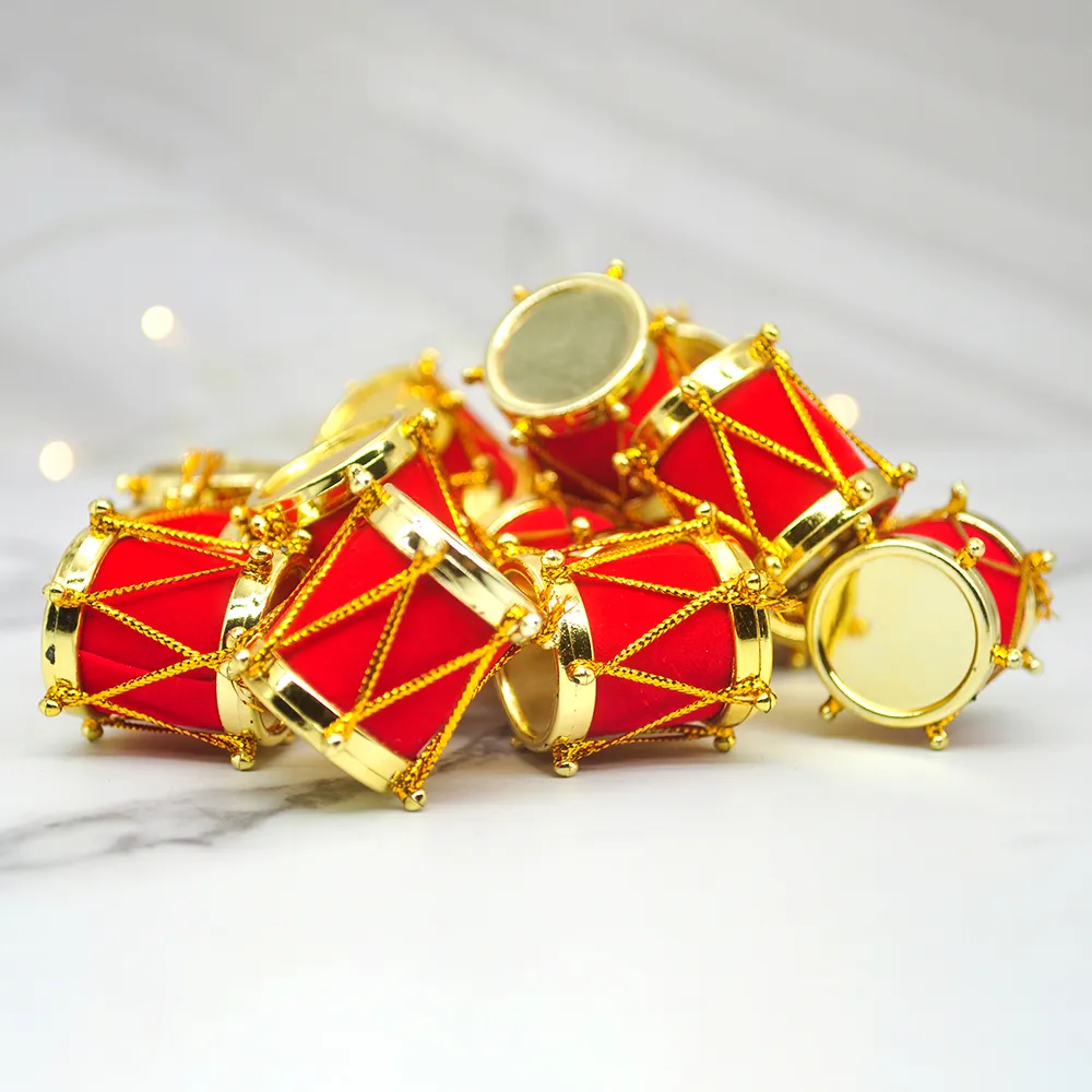 3cm 12st Red Snare Drum Ornaments Red Mini Gift Box Xmas Tree Pendant Noel Home Decor Accessories Navidad Party Supplies