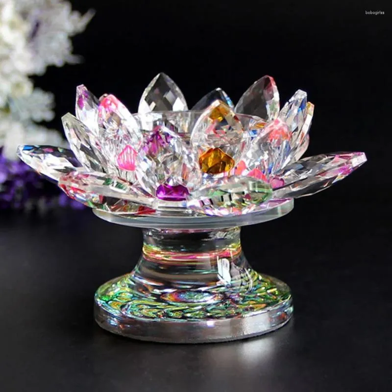 Candele Crystal Quartz Flower Lotus Candlestick Crafts Glass Feng Shui Gioielli Statue Decorazione per la casa per feste di nozze regalo souvenir