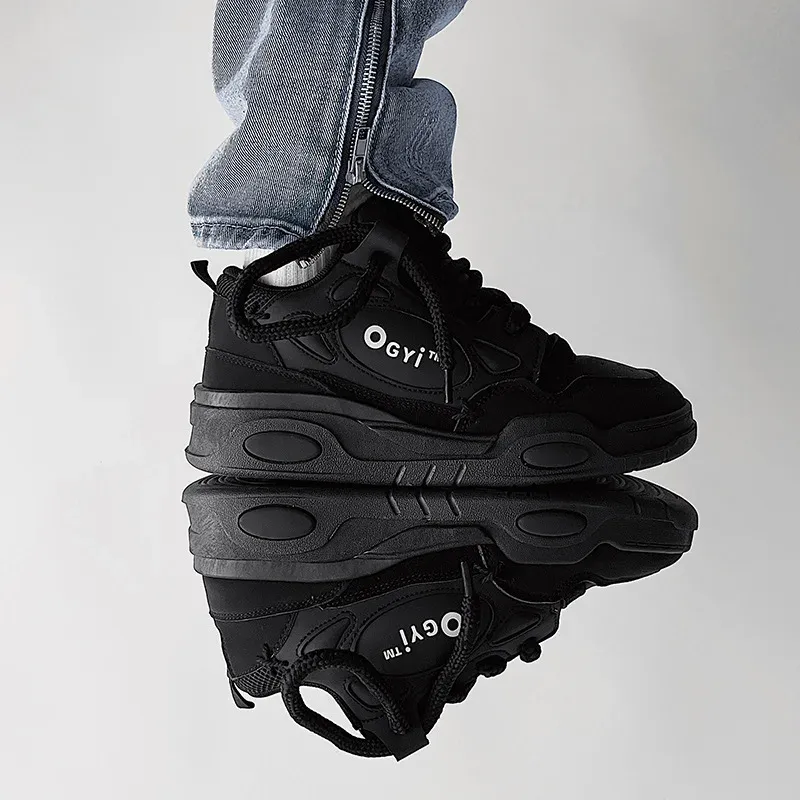 Platform Korean Sneakers: Mens Comfortable Lace-up Casual