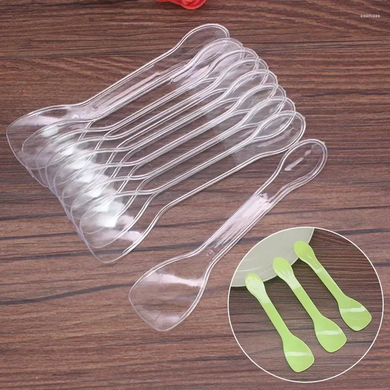 Disposable Flatware 100Pc Transparent Spoons Colorful Plastic Ice Cream Dessert Pudding Spoon Party Mini Size Cutlery