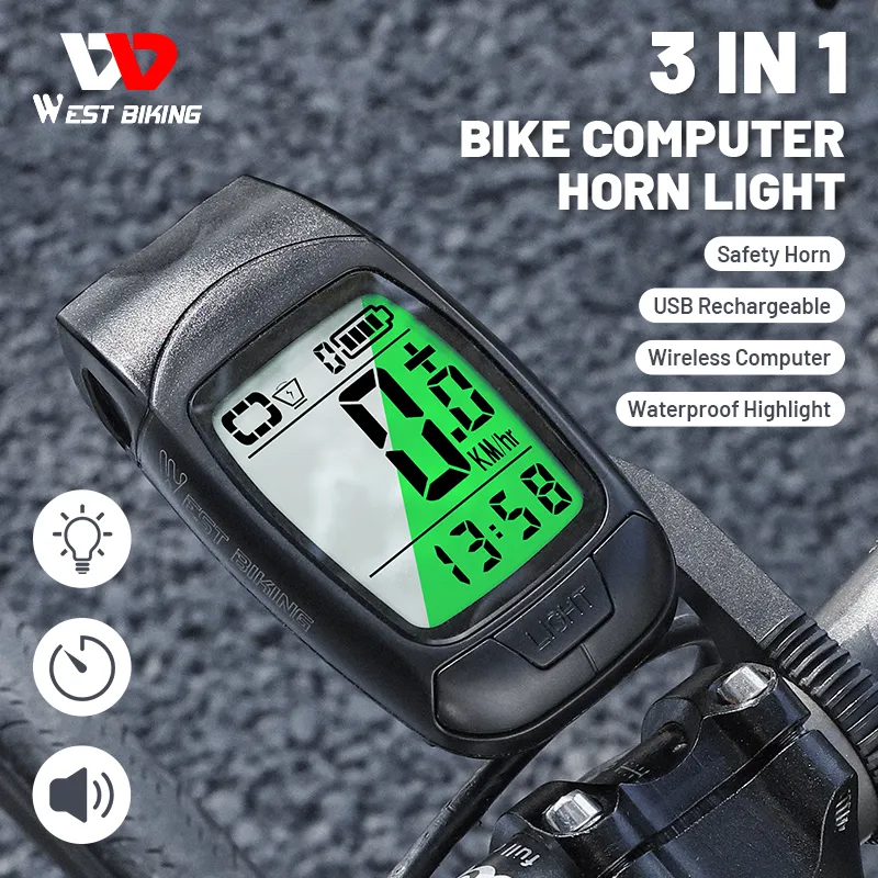 MTBロードバイク用のLED USB充電式自転車用防水自転車ホーンスピードメーター自転車ランプ付き3インチの自転車コンピューター