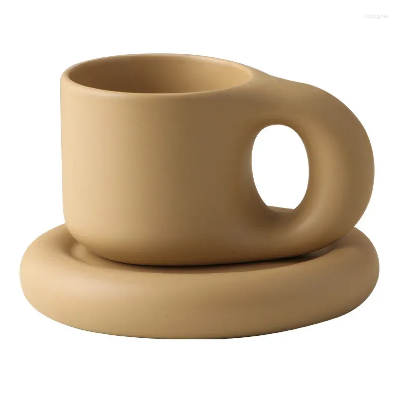 Cups Saucers Eworld 300 ml kreativer handgefertigter Fettgriff und ovaler Teller personalisierter Keramik Tasse Saucer Kaffee Tee Milchkuchen