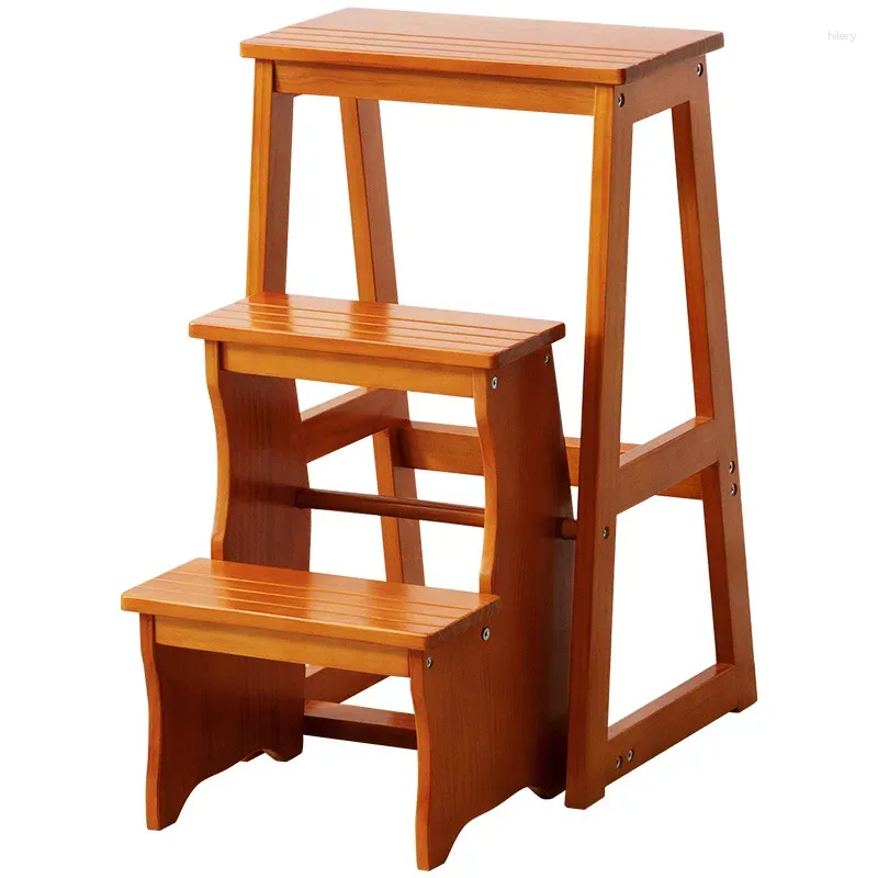 Kitchen Storage Solid Wood Folding Household Three-step Climbing Stool Two-purpose Ladder Chair Indoor Multi-functional Stair