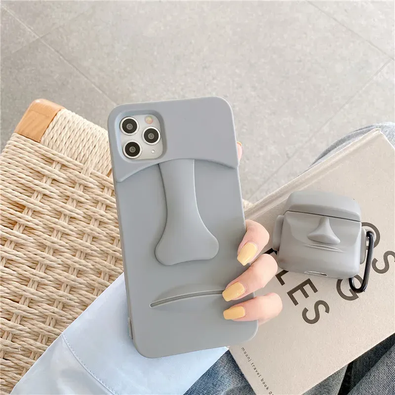 Luxury Retro Moai Statue 3D Téléphone Case pour Apple Case pour iPhone 15 14 13 12 11 Pro Max XR XS 14 7 8 15 Plus couverture mignonne couverture