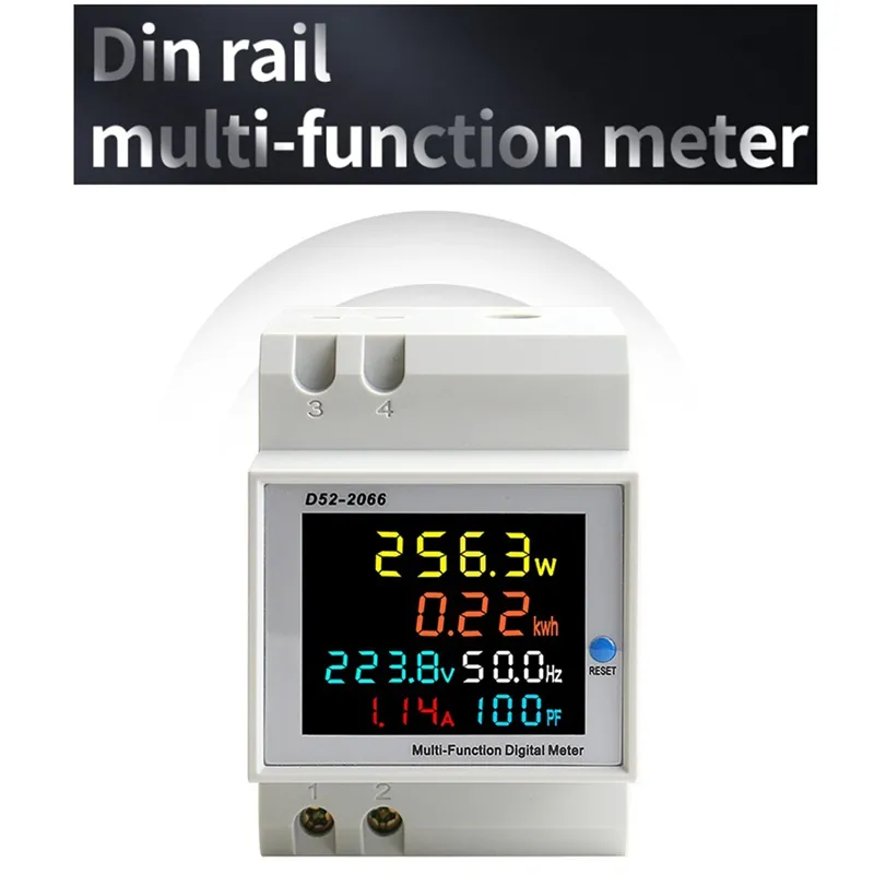 Din Rail AC Monitor 6IN1 100A Voltage Current Power Factor Active KWH Electric Energy Frequency Meter VOLT AMP