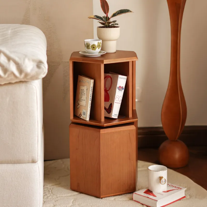 Furniture Solid Wood Rotary Bedside Table Modern Simple Coffee Table Living Room Sofa Side Table Mobile Storage Desk Bookshelf