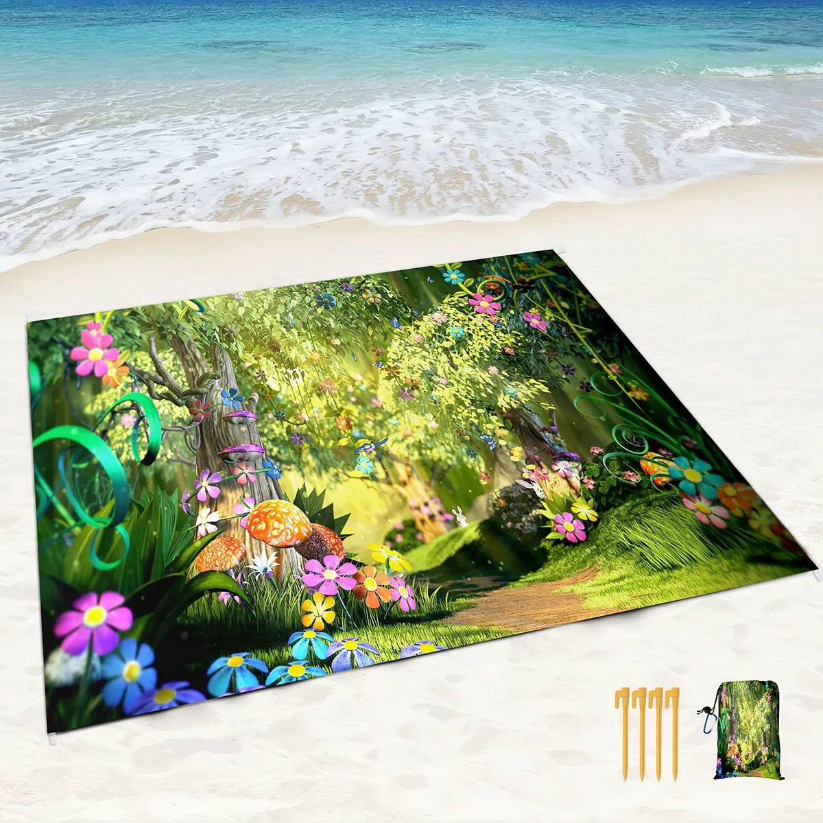 Bellissima coperta da spiaggia da giardino a terra impermeabile, tappetino da picnic portatile leggero, perfetto per viaggi all'aperto, campeggio, escursioni