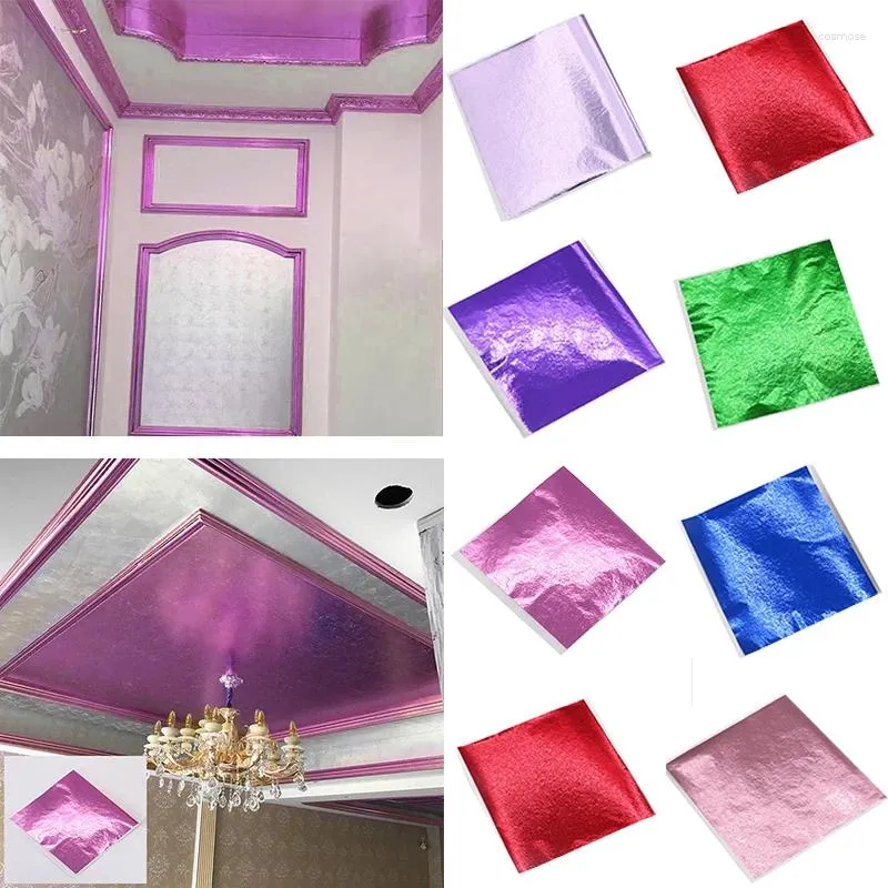 窓ステッカー50/100pcs 9 9cmアートクラフト模倣ピンクの紫色の銅箔紙葉の葉シーツ